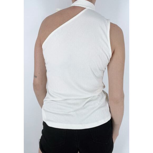 NWT 1.STATE Womens Cream Textured One Shoulder Blouse Size Small - Picture 3 of 5